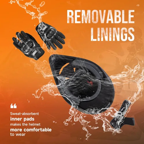 Miniatura 3 de OUMURS Casco de ATV Bicicleta de Tierra para Adultos con Gafas Guantes y Máscara Hebilla de Liberación Rápida Visera Solar Ajustable Casco de Negro