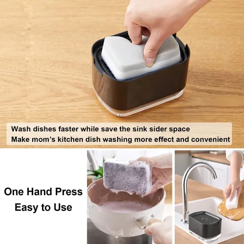 Miniatura 2 de Dispensador de jabón para platos de 10 onzas para fregadero de cocina con soporte de esponja, dispensador de jabón de cocina de calidad premium