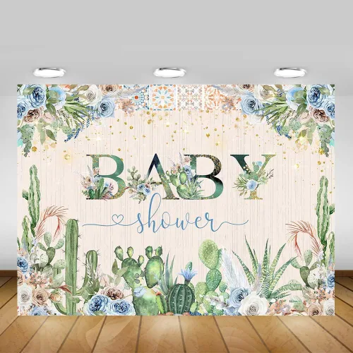 Miniatura 5 de Mocsicka Telón de fondo bohemio para fiesta de baby shower de cactus, baby shower, decoración de fiesta de tacos mexicanos, fondo de bebé, pancarta