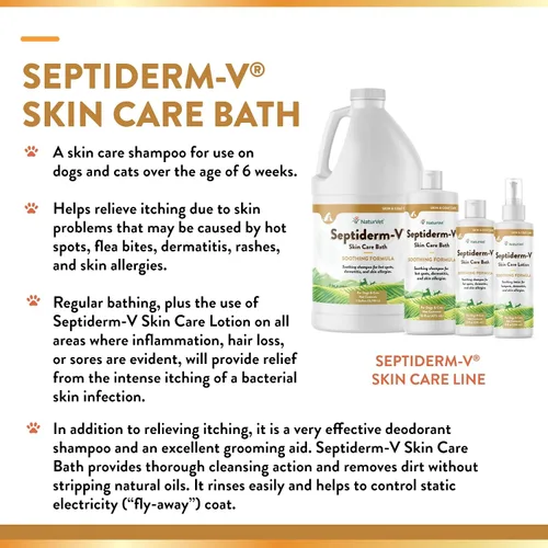 Miniatura 5 de NaturVet Septiderm-V Gel de baño para el cuidado de la piel para perros y gatos, suplemento de salud de mascotas para dermatitis, alergias
