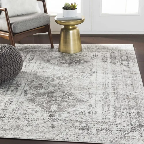 Hauteloom Nelsonville - Alfombra tradicional bohemia para sala de estar, dormitorio, color gris, blanco, 6 pies 7 pulgadas x 9 pies
