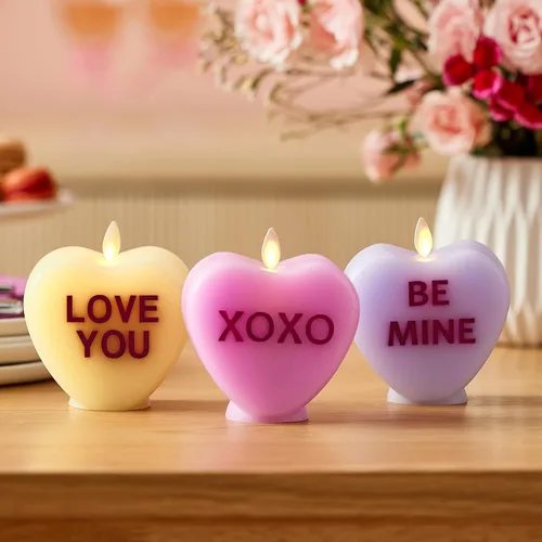 Miniatura 9 de Luminara Candy Heart XOXO Vela de Orquídea Pastel - Sin Llama, Llama Real, Romántica, Funciona con Pilas, Decoración LED - Colección del Día de San