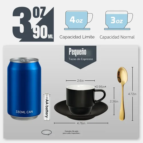 Miniatura 3 de Lareina Juego de 4 tazas de café espresso de 3 onzas, pequeñas tazas de café apilables con platillos, cucharas y soporte de metal, tazas de cerámica