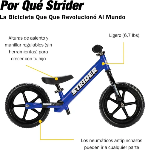 Miniatura 3 de Strider Bicicleta deportiva de 12 pulgadas – Bicicleta de equilibrio sin pedal para niños de 1 a 4 años – Incluye almohadilla de seguridad, asiento