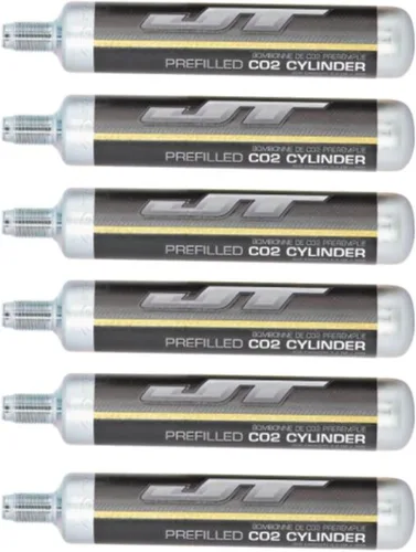 JT Paintball - Cilindros de CO2 precargados de 3.17 oz – Paquete de 6 – Fácil de usar, potencia de larga duración para marcadores de paintball,
