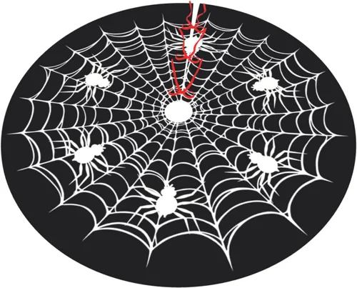 Miniatura 2 de Telaraña Negra de Halloween Aterradora Divertida 30 36 48 Pulgadas Falda de Árbol de Navidad Alfombra Tapete Divertido Suministros de Decoración