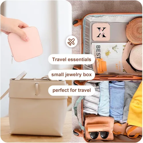 Miniatura 6 de A-Z - Joyero de viaje personalizado, joyero portátil, pequeño estuche de almacenamiento de joyas de viaje con espejo, regalo de cumpleaños