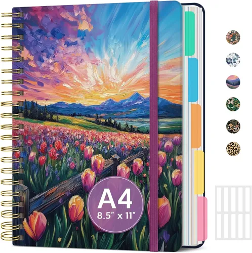 Miniatura 8 de Cuadernos grandes con forro en espiral para el trabajo con divisores y pestañas extraíbles, 8.5 x 11 pulgadas, bonito cuaderno de tapa dura de 5