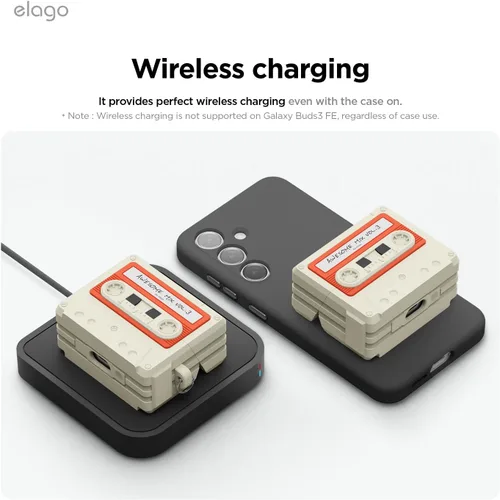 Miniatura 7 de elago Compatible con Samsung Galaxy Buds 3 Pro y 3 y 3 FE Funda, funda con diseño de cinta de casete con mosquetón, protección completa, accesorios