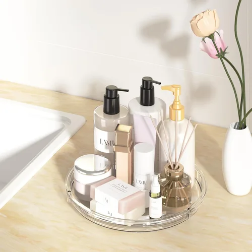 Miniatura 4 de LAMU Paquete de 4 Organizadores Lazy Susan de 9.25 pulgadas, Plataforma Giratoria Lazy Susan Transparente para Gabinete, Refrigerador, Superficie