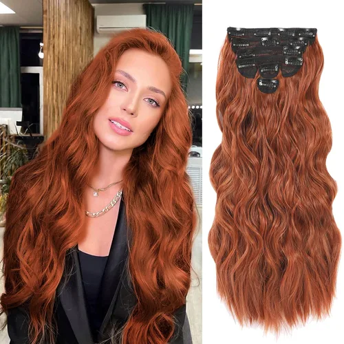 Miniatura 34 de NAYOO Extensiones de cabello con clip, de 20 pulgadas, largo, ondulado, rizado, rubio ceniza, extensiones de cabello sintético de cabeza completa