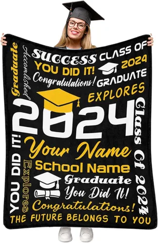 Miniatura 18 de Manta personalizada de graduación 2025, manta personalizada para regalo de graduación con nombre de la universidad, manta de felicitación
