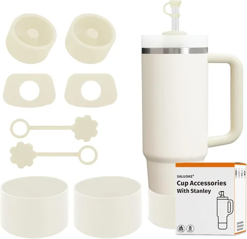 Miniatura 9 de Accesorios para taza Stanley - Juego de 8 piezas, incluye tapa con pajita, tapones redondos y cuadrados a prueba de fugas, botas de silicona