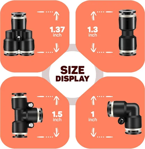 Miniatura 7 de Utah Pneumatic Conexiones en T de 1/4 "Push To Connect (paquete de 10) Línea de aire y acoplador neumático de conexión rápida Conector de tubo
