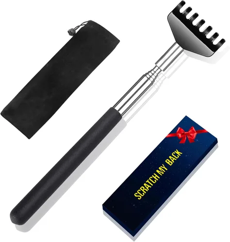 Miniatura 7 de Rascador de espalda de garra de oso con bolsa de regalo, herramienta de masaje telescópica portátil de acero inoxidable de metal - Regalo / relleno