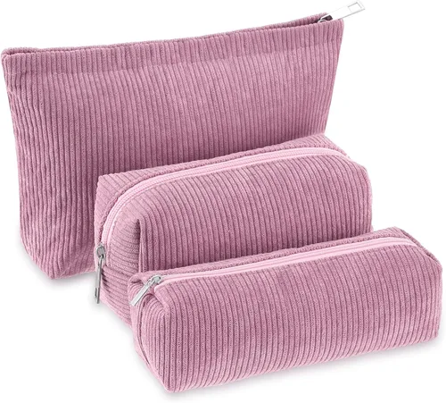 Miniatura 13 de Huhumy Juego de 3 bolsas de maquillaje para mujeres, bolsa cosmética de pana con sonrisa estética, bolsa de viaje para artículos de tocador, linda