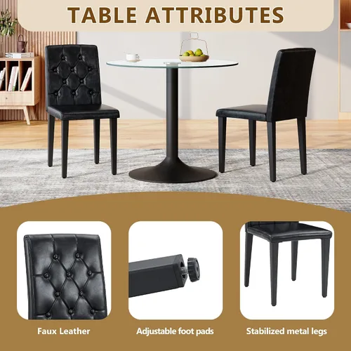 Miniatura 8 de Juego de 4 sillas de comedor negras, modernas sillas de comedor tapizadas con patas de metal negro, cómodas sillas Parsons de piel sintética