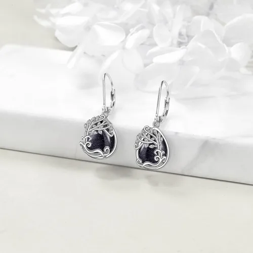 Miniatura 191 de Aretes colgantes con forma de lágrima de filigrana de piedra lunar de plata de ley 925 con cierre de palanca para mujer, regalos de joyería