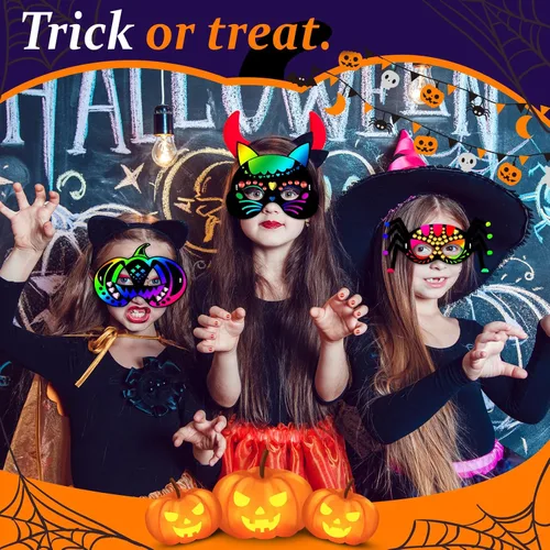 Miniatura 2 de Natonhi 32 piezas de manualidades de Halloween para niños, máscara para rascar arco iris, juegos de Halloween, arte y manualidades, kit de Halloween
