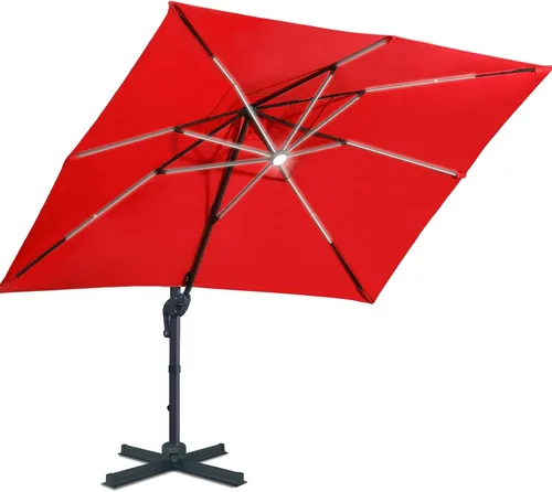 Miniatura 12 de Sunnyglade Sombrilla de patio voladiza LED de 10 x 10 pies con energía solar, sombrilla cuadrada de lujo con rotación de 360° y sistema de Azul
