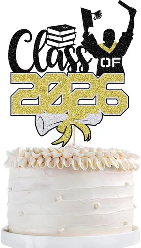 Miniatura 12 de Gold Class of 2025 - Decoración para tartas de graduación con purpurina para la clase de 2025, suministros de fiesta de graduación – Graduados