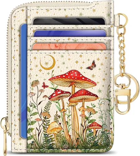 Miniatura 22 de GIANCOMICS Cartera delgada con tarjetero para mujer, funda pequeña con bloqueo Rfid, llavero de bolsillo delgado con cremallera curvada, tarjetero