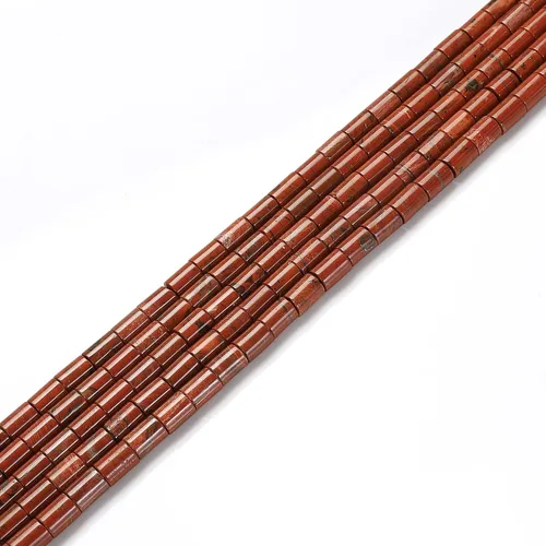 Miniatura 2 de JM Design Granos de tubo cilíndrico liso de jaspe rojo natural tamaño 0.236x0.315 in 15.5" filamento para la fabricación de joyas