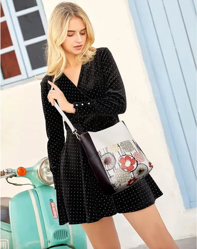 Miniatura 42 de BROMEN Bolsa Hobo para mujer, diseñada con cuero vegano, de hombro, bandolera