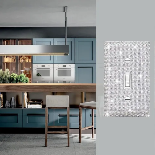 Miniatura 3 de 1 PC Placa de Pared de Diamantes de Imitación Plateados Brillantes Cubierta de Interruptor de Luz Cubiertas de Interruptor Placas de Pared Diamantes