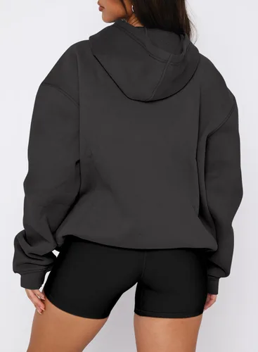 Miniatura 56 de onlypuff Sudadera casual con capucha para mujer, de manga larga, con bolsillo de canguro, hombro caído