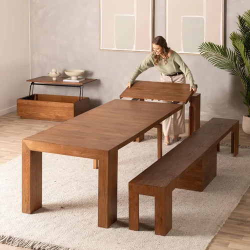 Miniatura 42 de Transformer Table - Mesa de comedor extensible de madera maciza, asientos 2-12, mesa de comedor expandible, muebles que ahorran espacio, muebles