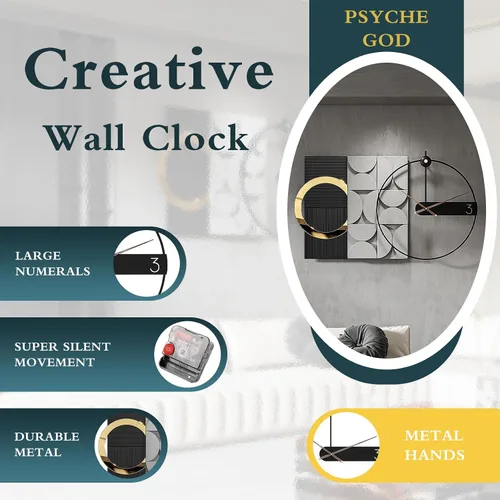 Miniatura 3 de Reloj de pared decorativo grande, silencioso, sin tictac, moderno, de metal, decoración para sala de estar, oficina, dormitorio, cocina