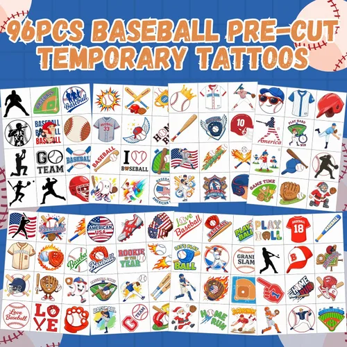 Miniatura 3 de 96 calcomanías de tatuajes temporales de béisbol, regalos de fiesta de cumpleaños de béisbol, decoración de fiesta de cumpleaños temática deportiva