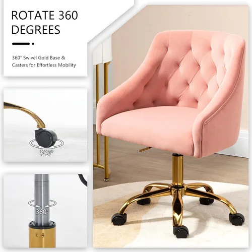 Miniatura 6 de Silla de Oficina para el Hogar, Silla Giratoria de Terciopelo Ajustable de Acento/Tocador con Brazos y Ribete de Tachuelas para Dormitorio, para Rosa