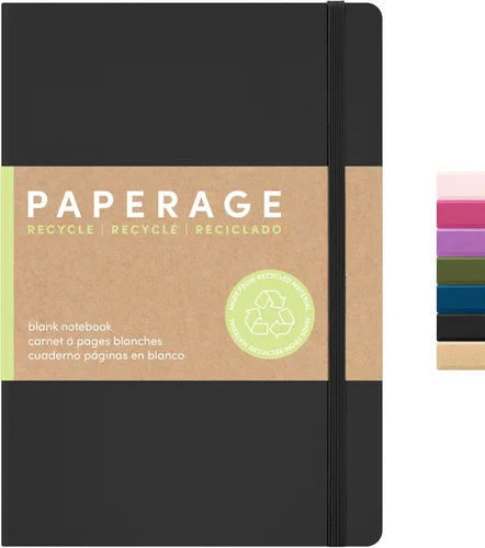 Miniatura 8 de PAPERAGE - Libreta de rayas con líneas recicladas, (color negro), 160 páginas, tamaño mediano de 5.6 x 8 pulgadas - papel grueso de 100 g/m²