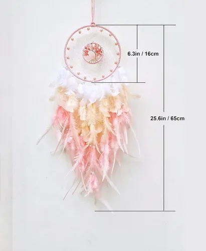 Miniatura 7 de Atrapasueños, árbol de la vida rosa atrapasueños, decoración de pared con piedra de cristal curativo natural, cristal rosa perfecto hecho a mano