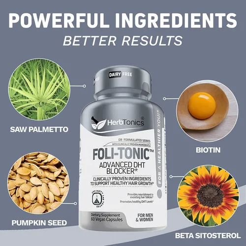 Miniatura 6 de Vitaminas para el crecimiento del cabello para mujeres y hombres Bloqueador DHT con palma enana americana y 10000 mcg de biotina, suplemento