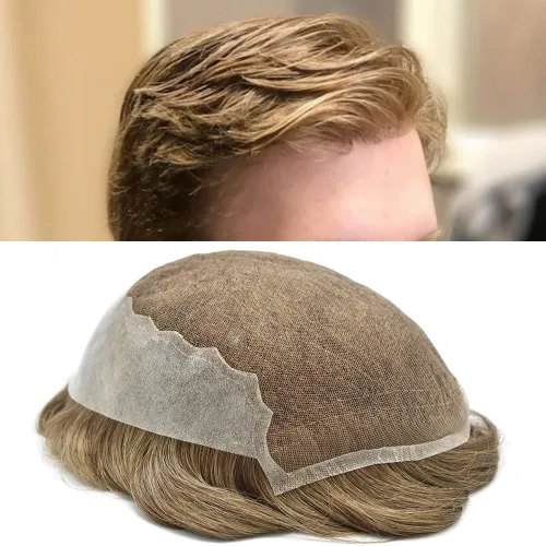 Miniatura 50 de Mens Toupee Swiss Lace Mens Hair Piece Sistema de reemplazo de cabello para hombres Toupee para hombres Cabello humano nudo blanqueado protesis