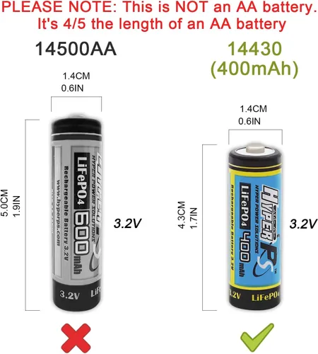 Miniatura 2 de (4-Pack) HyperPS 3.2V LiFePo4 14430 (14 x 43mm) 400mAh Rechargeable Battery for Solar Panel Light, Tooth Brush, Shaver, Flashlight