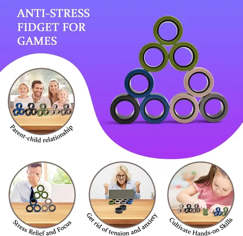 Miniatura 5 de Cevioce Juego de 15 anillos magnéticos giratorios, paquete de spinners magnéticos para ansiedad TDAH para adultos y adolescentes, juguete de alivio