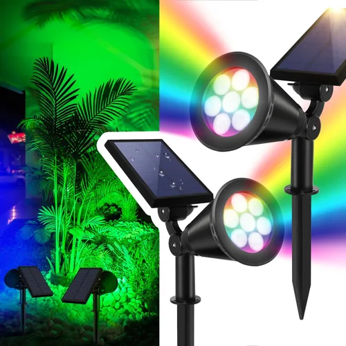 Miniatura 10 de Focos solares de paisaje al aire libre, 7 luces LED brillantes, del atardecer al amanecer, impermeable, funciona con energía solar, luces de poste