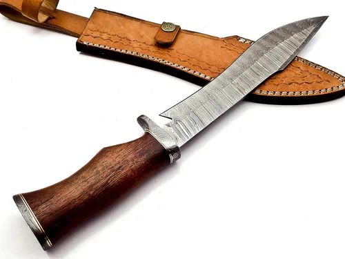 Miniatura 4 de Nooraki - Cuchillo Bowie de acero de Damasco hecho a mano de 15 pulgadas - Cuchillo de caza de hoja fija con mango cómodo de palisandro fuerte