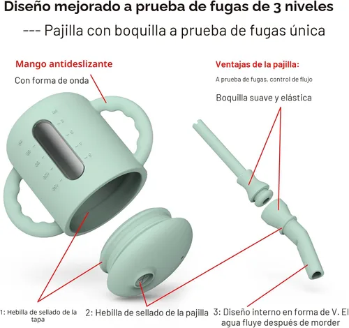 Miniatura 2 de Seposeve Paquete de 2 Vasos con Pajita de Silicona, Vaso para Bebé con Pajita a Prueba de Fugas para 6-12 Meses, Vaso para Niños Pequeños a Prueba