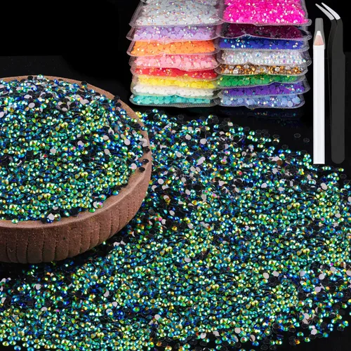 Miniatura 38 de 15000 diamantes de imitación de resina de 0.079 pulgadas a granel, diamantes de imitación de gelatina redondos negros con parte trasera plana, gemas