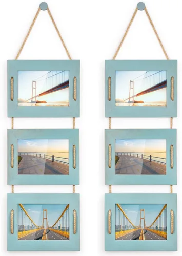 Miniatura 8 de DLQuarts Marcos de Fotos Colgantes 5x7 Collage Decoración de Pared, Marcos de Fotos de 3 Aberturas 5x7 sin Paspartú y 3.5x5 con Paspartú, Madera