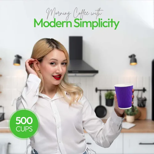 Miniatura 5 de Restaurantware -Tazas de café desechables de 12 onzas, 500 tazas calientes de pared ondulada para café - Las tapas se venden por separado, borde