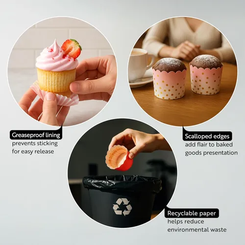 Miniatura 3 de Restaurantware Paquete de 200 moldes de papel para cupcakes de 3.38 onzas, resistentes a la grasa, festoneados para horno, elegantes tazas