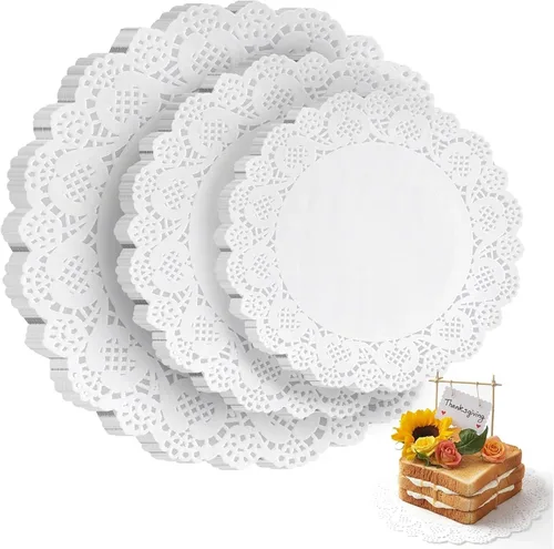 HAKSEN Doilies de papel, paquete de 36 (12 cada uno de 6.5 pulgadas, 8.5 pulgadas, 10.5 pulgadas), manteles individuales redondos de papel de encaje