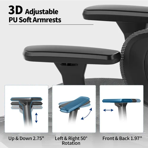 Miniatura 5 de PatioMage Silla de oficina ergonómica, silla de escritorio grande y alta con soporte lumbar ajustable y profundidad del asiento, silla de Gris oscuro