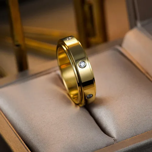 Miniatura 5 de Kainier Anillos de ansiedad chapados en oro de 14 quilates piedras de circonita cúbica anillos giratorios para mujeres y hombres anillos